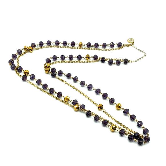 Y2K Erica Lyons Multi-Strand Gold & Smoky Purple Bead Necklace Signed 34" - Picture 1 of 4
